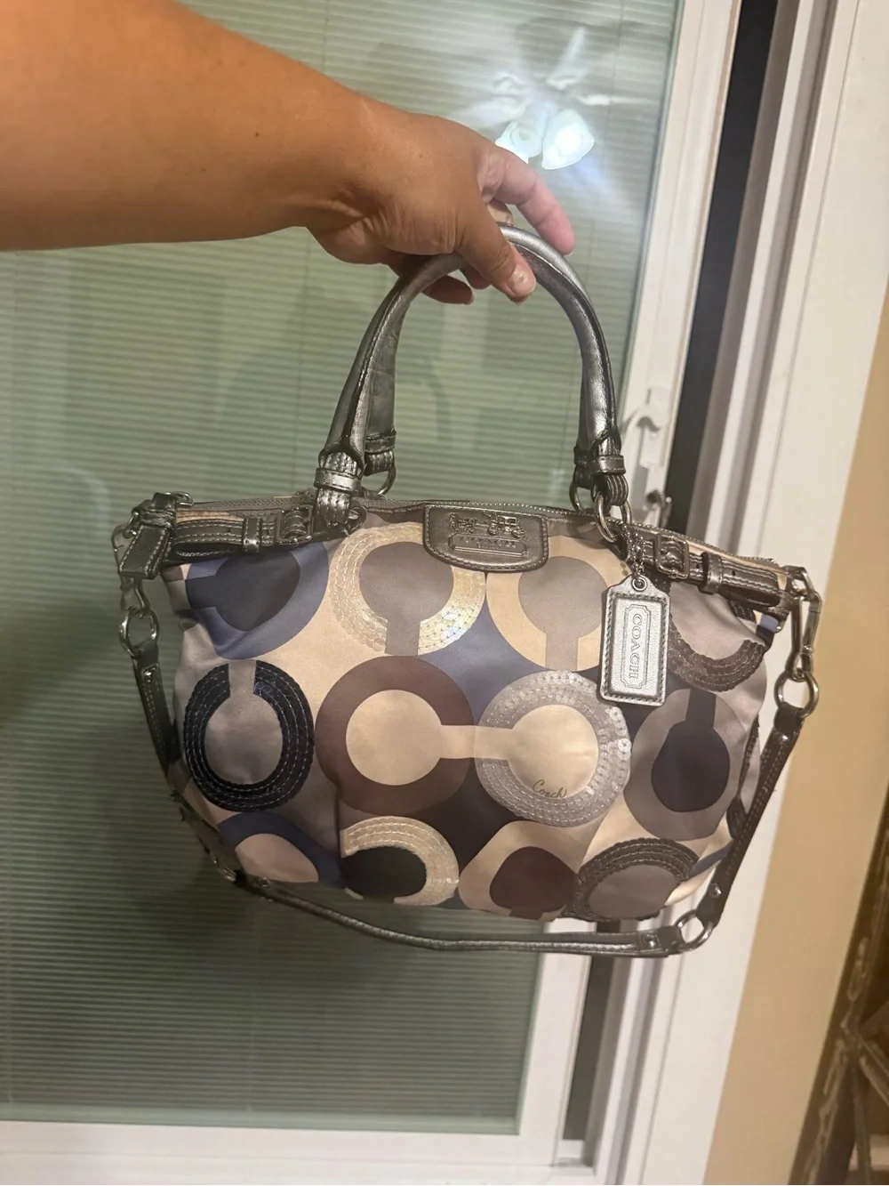 Coach Metallic Gray Signature Circle Shoulder Bag